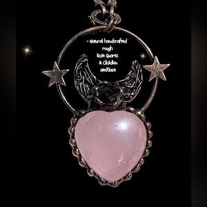 - Witch Jewerly - Natural Rose quartz & black Necklace